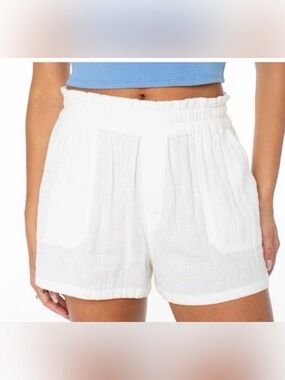 Roxy Women’s So Swell White Beach Swim Cover Up Soft 100% Cotton Shorts M